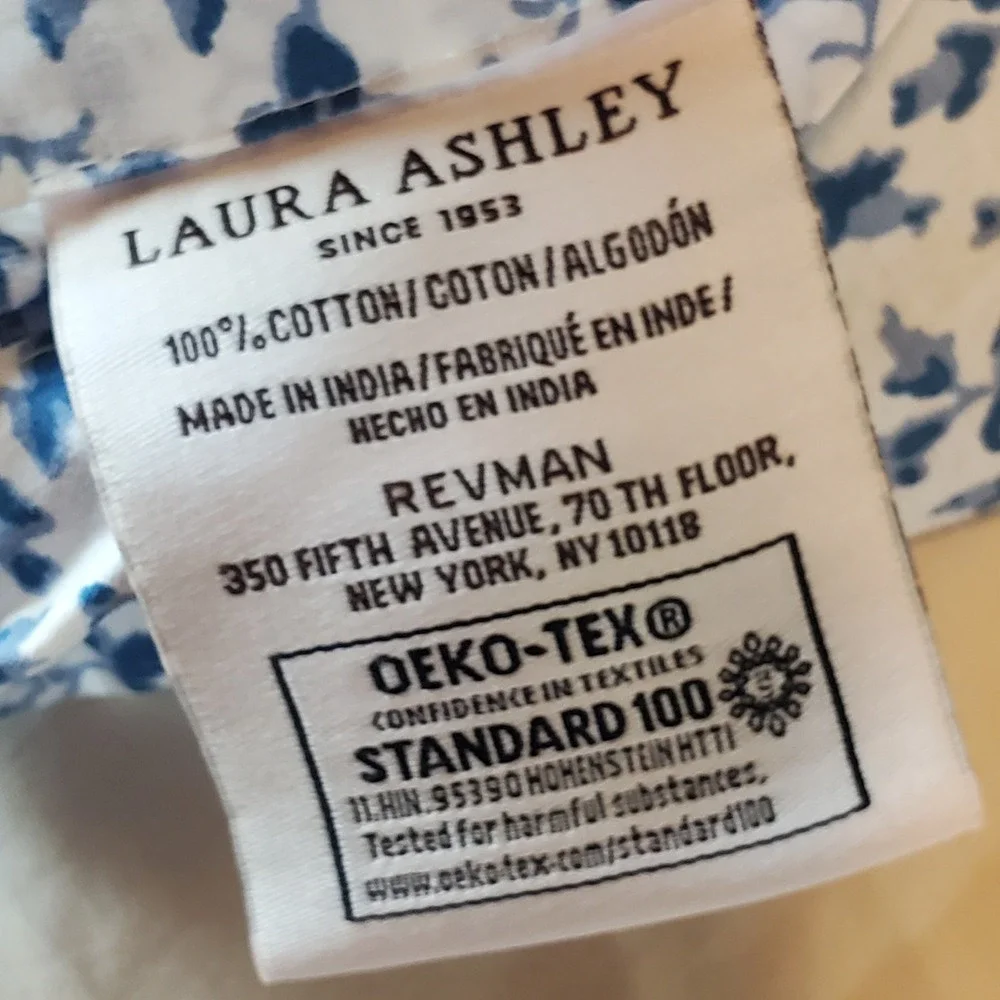 Laura Ashley Blue White Floral Vine 100% Cotton Full Flat Sheet OEKO-TEX India